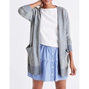 Madewell Womens Ryder Striped Open Front Cardigan Pockets Blue Gray Small‎